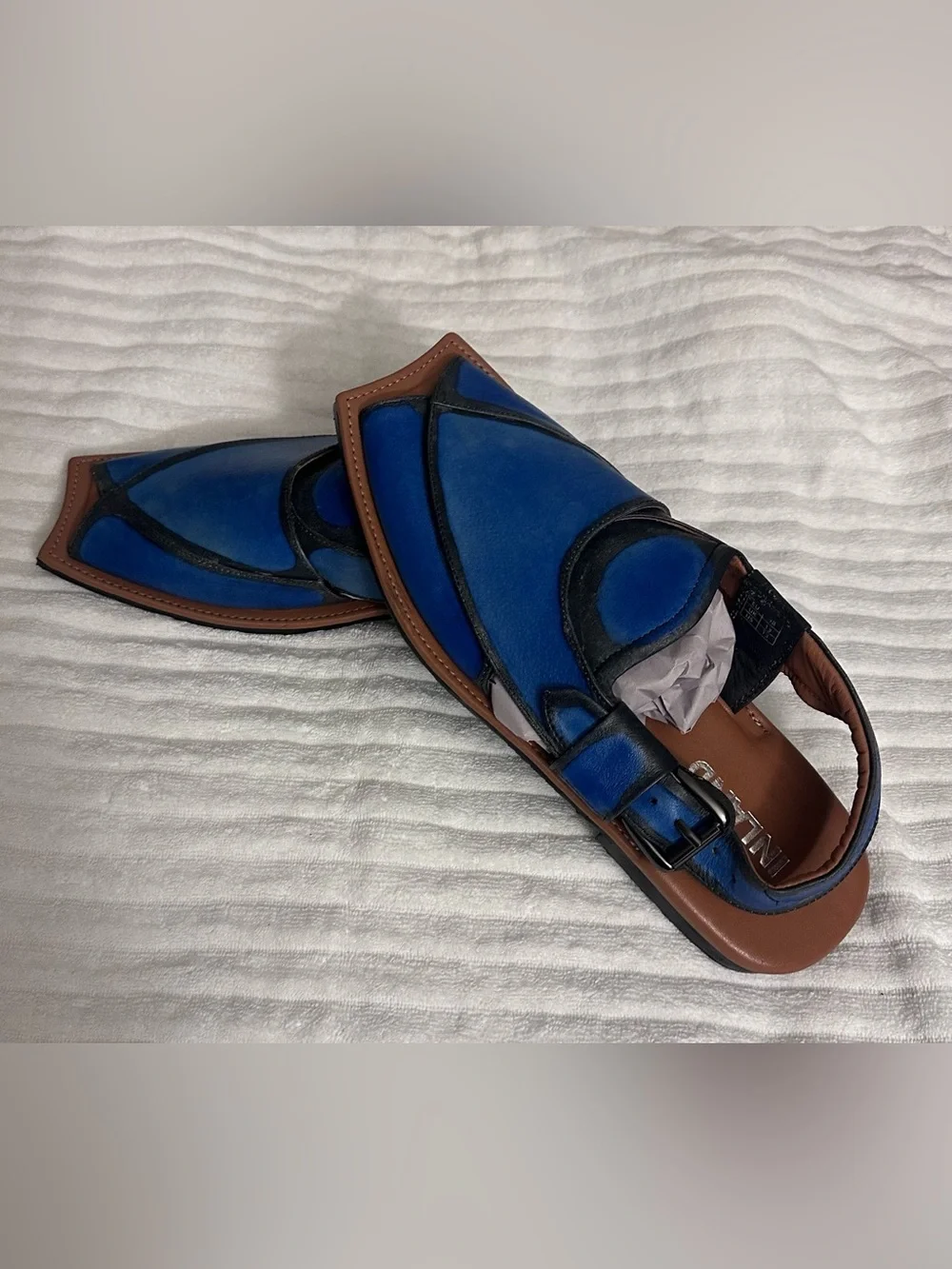 Men's Blue Leather Peshawari  Slingback Sandals..Sz 13
